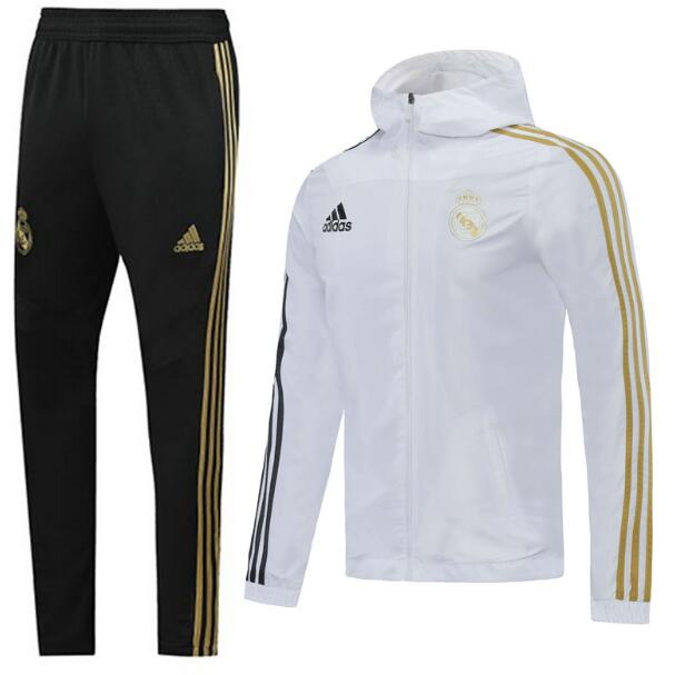 Real Madrid White Windbreaker Hoodie Suits Jacket with Pants 2020/21